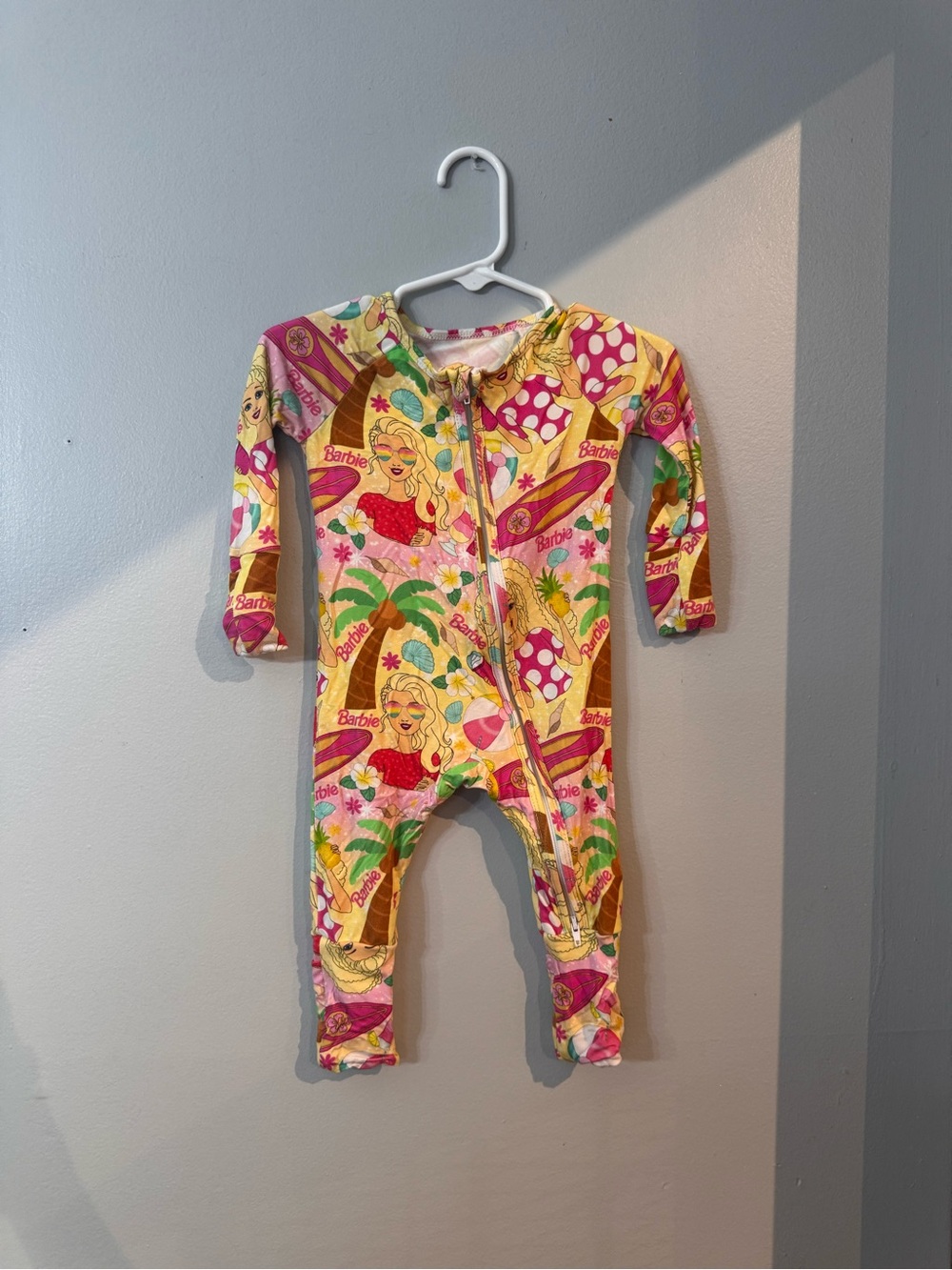 Barbie Yellow & Pink Kids One-Piece bamboo Zipper Romper